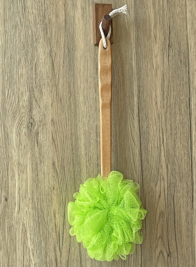JINS-Hung Shower Loofah Body & Back Scrubber - Exfoliating Loofah luffa Bath Brush On a Stick - with Long Wooden Handle Back Brush for Men & Women - Easy Reach Body Wash & Lotion Applicator（ 2 Pack- Green） - Image 2